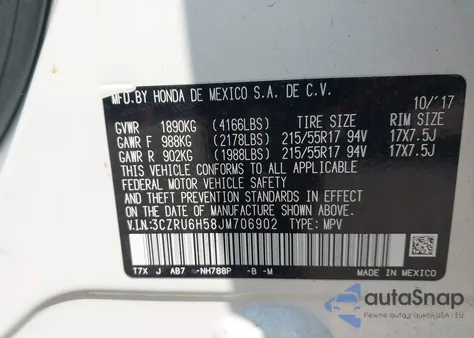 2018 Honda Hr-V Ex from USA, damaged, VIN 3CZRU6H58JM706902